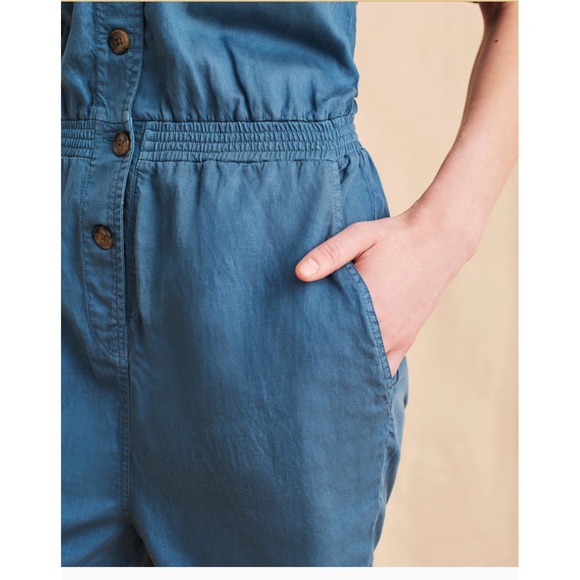 Faherty Arlie Day Romper Short Sleeve‎ Button Down Romper Blue Casual Summer - Picture 6 of 16